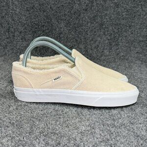 Vans Slip On Shoe Womens Size 7 Tans Suede Shearling Cuff Athletic Skate Sneaker